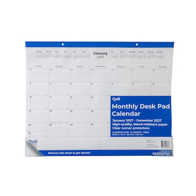 2027 Quill Brand® 22 x 17 Monthly Desk Pad, White/Blue (63003-27-QCC)