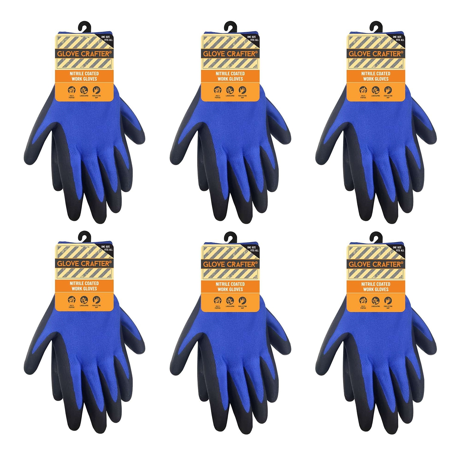Glove Crafter Knit Nitrile Coating Work Gloves, One Size, Blue & Black, 6/Pack, 12 Packs/Carton (13353)