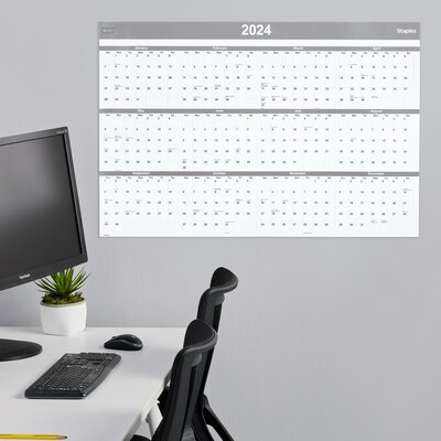 2025 Staples 48" x 32" Dry Erase Wall Calendar, Gray/White (ST58450-25)