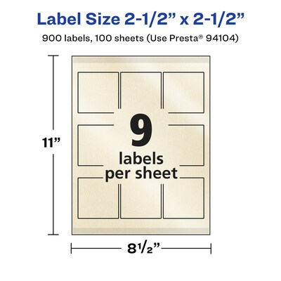 Avery Pearlized Ivory Square Multipurpose Labels, 2.5" x 2.5", Ivory, 900/Box (94104)