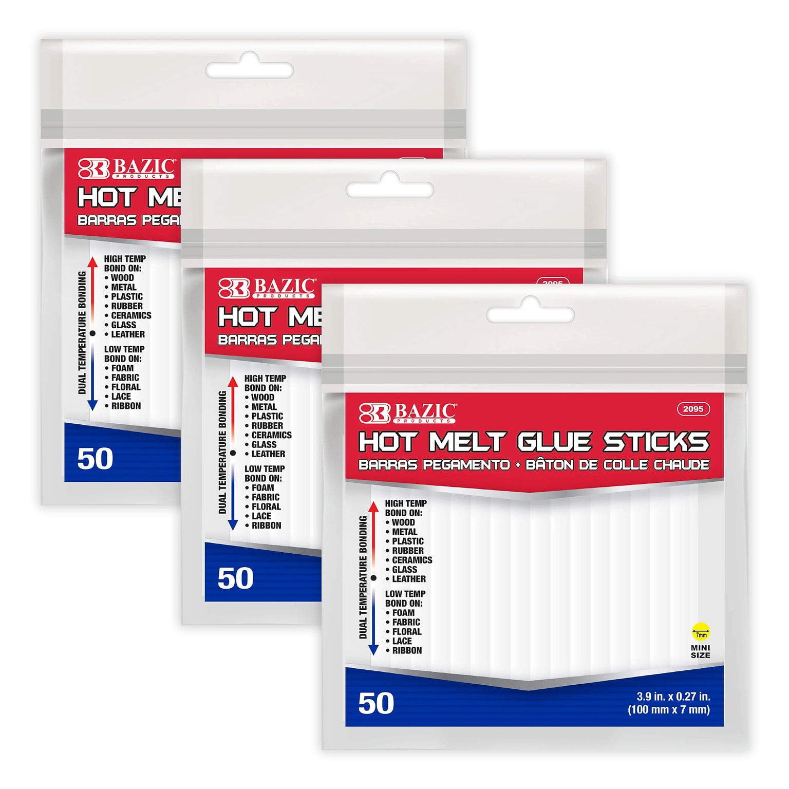Bazic Dual-Temp Mini Hot Glue Sticks, Clear, 50/Pack, 3 Packs/Bundle(BAZ2095-3)