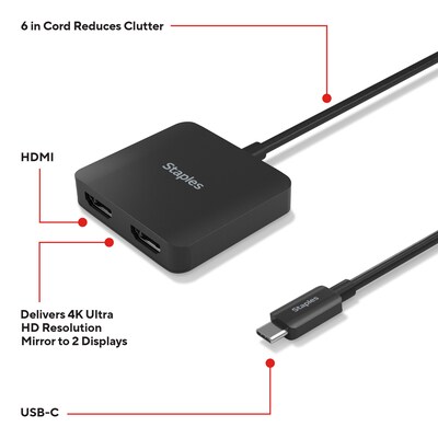 Staples TECH 6" USB-C to HDMI Audio/Video Cable, Male to Female, Black (ST62386)