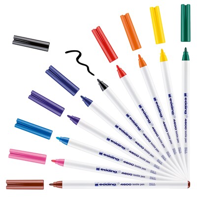 Edding Edd Textile Markers and Pens, 4600 Series Textile Pen, Assorted Ink, 10/Set (EDD4460010999)