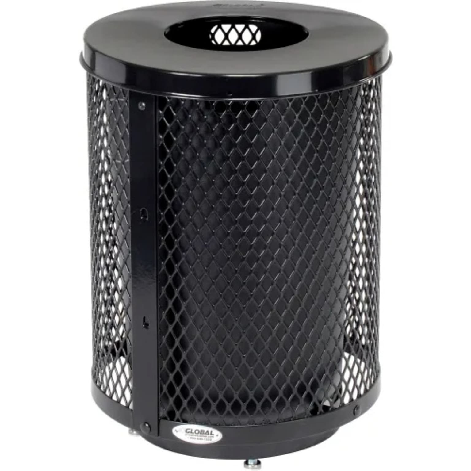 Global Industrial Outdoor Diamond Steel Trash Can w/ Flat Lid & Base, 36 Gallon, Black (261924BKD)
