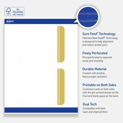 Avery Gold Double-Dipped Edge Matte Blank Card, White, 20/Pack (S00-DKD)