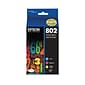 Epson T802 Black/Cyan/Magenta/Yellow Standard Yield Ink Cartridge, 4/Pack (T802120-BCS)