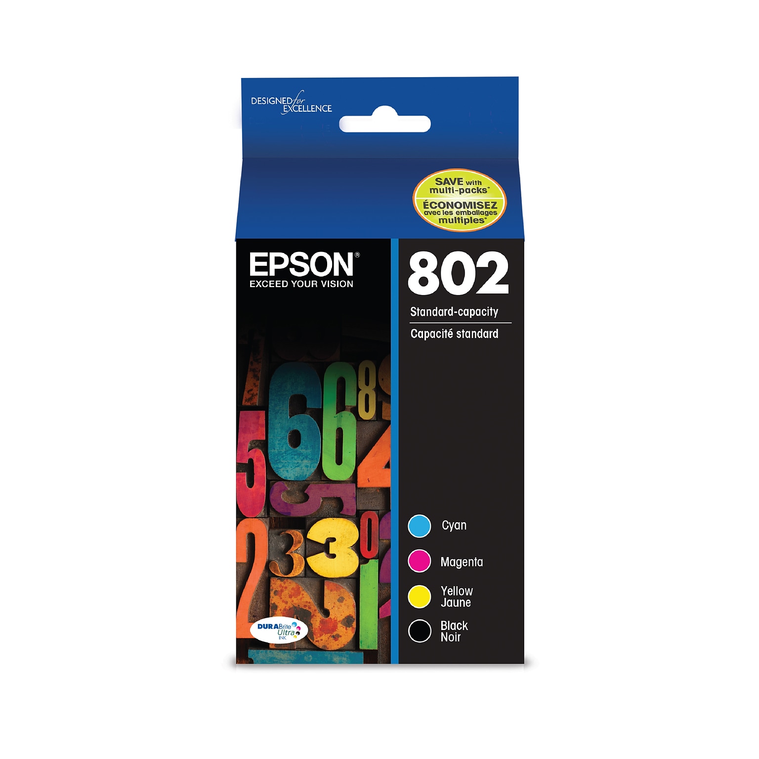 Epson T802 Black/Cyan/Magenta/Yellow Standard Yield Ink Cartridge, 4/Pack   (T802120-BCS)