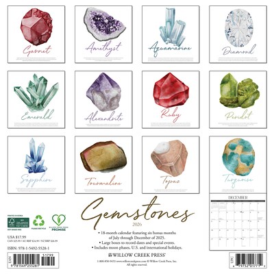 2026 Willow Creek Gemstones 12 x 12 Monthly Wall Calendar (55281)