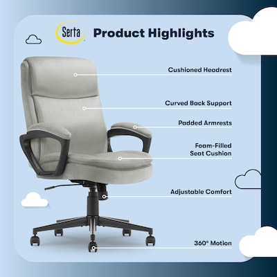 Serta Comfort Ergo Ergonomic Velvet Fabric Swivel Executive Chair, Gray (CCHR10016C)