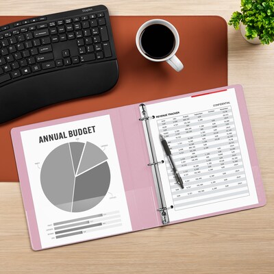 Staples Heavy Duty 1" 3-Ring View Binder, D-Ring, Light Pink (ST63089)