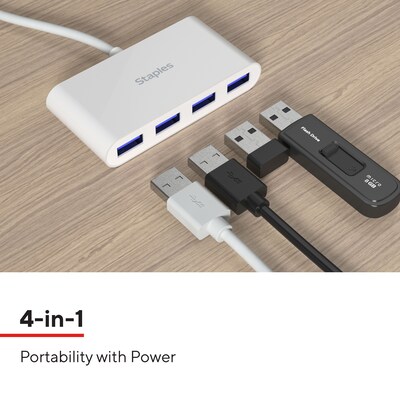 Staples TECH 4-Port USB 2.0 Hub, White (ST62376)
