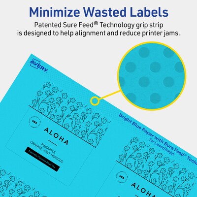 Avery Printable Square Multipurpose Labels, 2.75" x 2.75", Bright Blue, 60/Pack (94109)