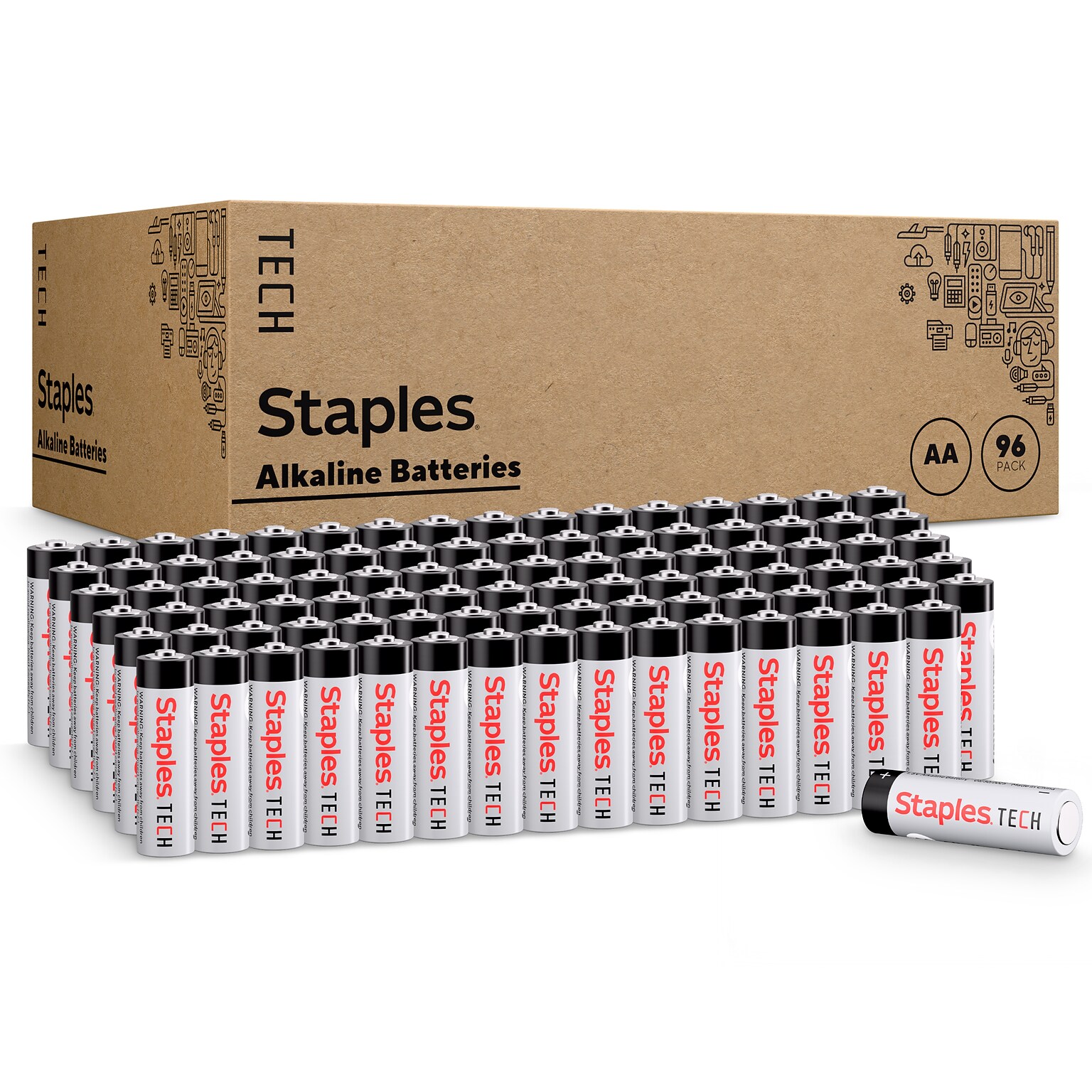 Staples TECH AA Alkaline Battery, 96 Pack (ST63255-CC)