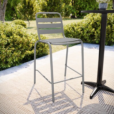 Flash Furniture Lila Indoor-Outdoor Restaurant Bar Height Stool with Slat Back, Silver (TLH015H)