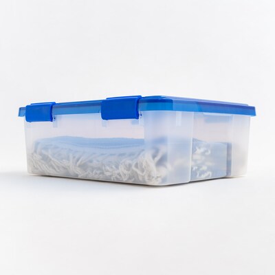 Iris 26.5 Quart Ultimate Clear Plastic Latching Storage Bin with Lid, Blue (500195)
