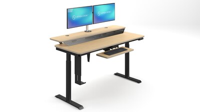 VersaDesk PowerLift Split-Level 60"W Electric Rectangular Adjustable Standing Desk, Maple/Black (PL2SD6030-BM)