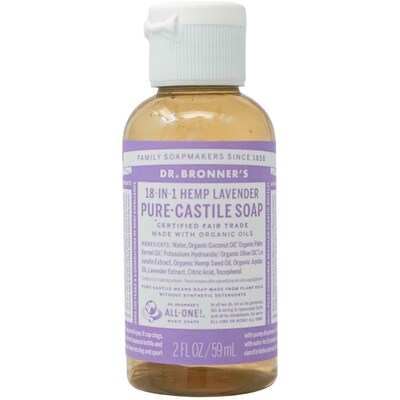 Dr Bronner's Lavender Castile Soap, 2 oz Bottle, 8 Bottles/Bag, 6 Bags/Carton