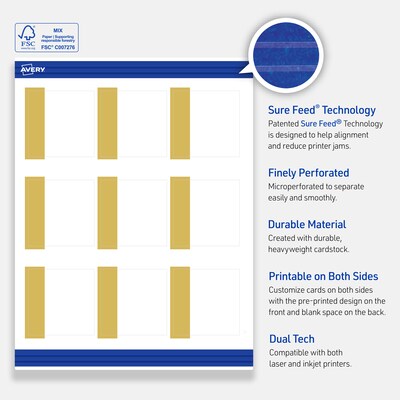 Avery Gold-Dipped Edge Matte Blank Card, White, 90/Pack (S00-DJV)