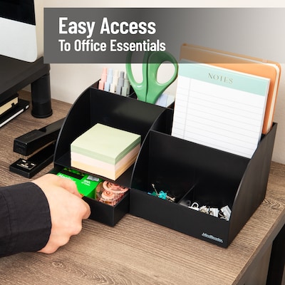Mind Reader 7 Compartment Plastic Desk Organizer, Black (JOEANCH-BLK)