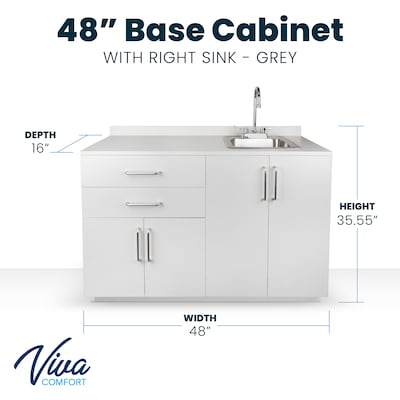 Viva Comfort 36'' H x 48" W Medical Cabinet with Right Sink and 48" W Wall Cabinet, 4 Doors, 2 Drawers, Gray (90248RS-GRY-WAL)