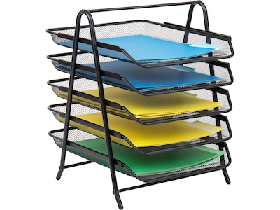 Mind Reader 5-Tier Paper Desk Tray and File Folder Set, Metal, Multi (5TFOLDERS-BLK)