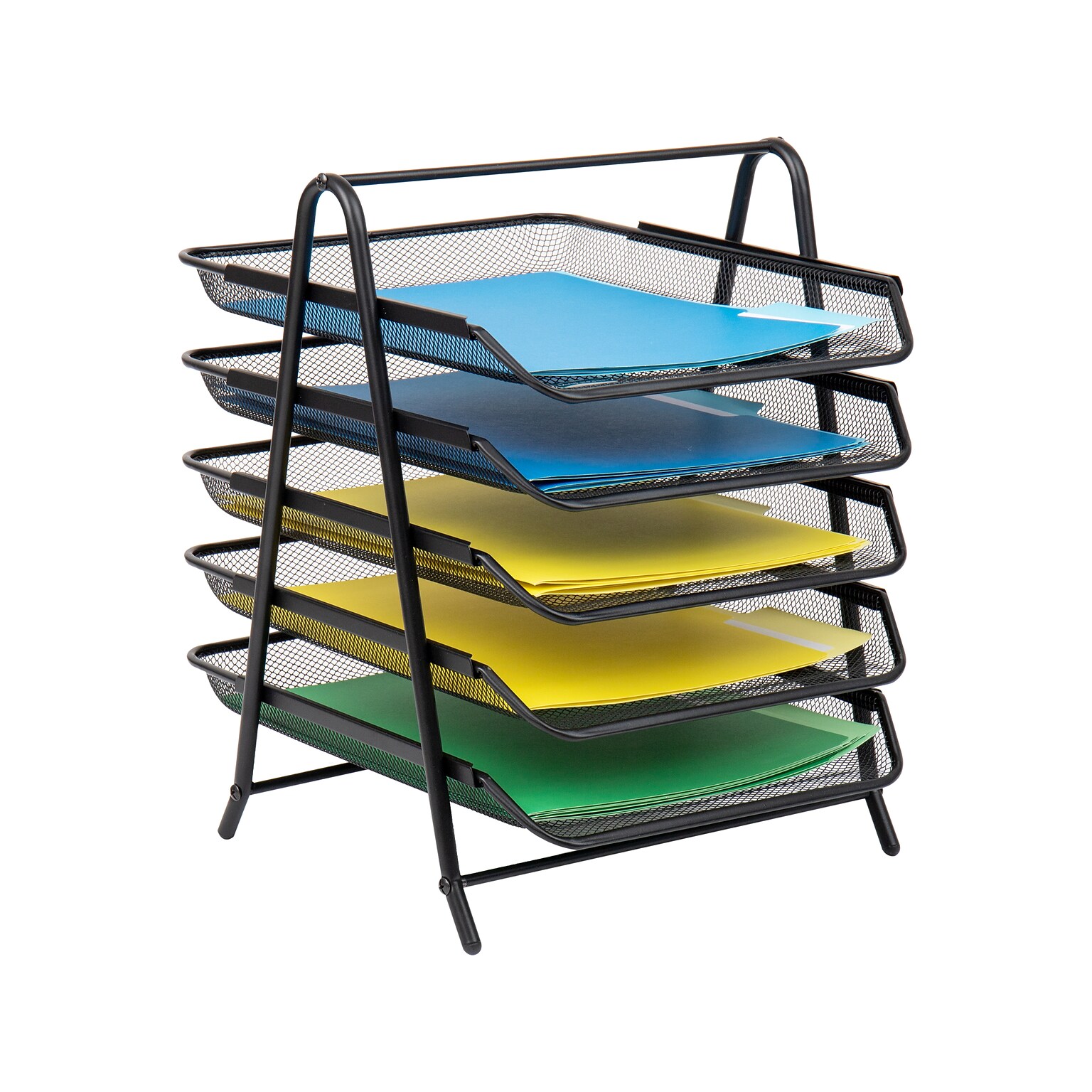 Mind Reader 5-Tier Paper Desk Tray and File Folder Set, Metal, Multi (5TFOLDERS-BLK)