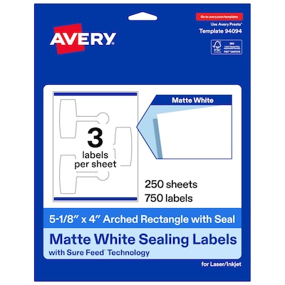 Avery Laser/Inkjet Multipurpose Labels, 5-1/8 x 4, White, 750 Labels/Box (19479370679)