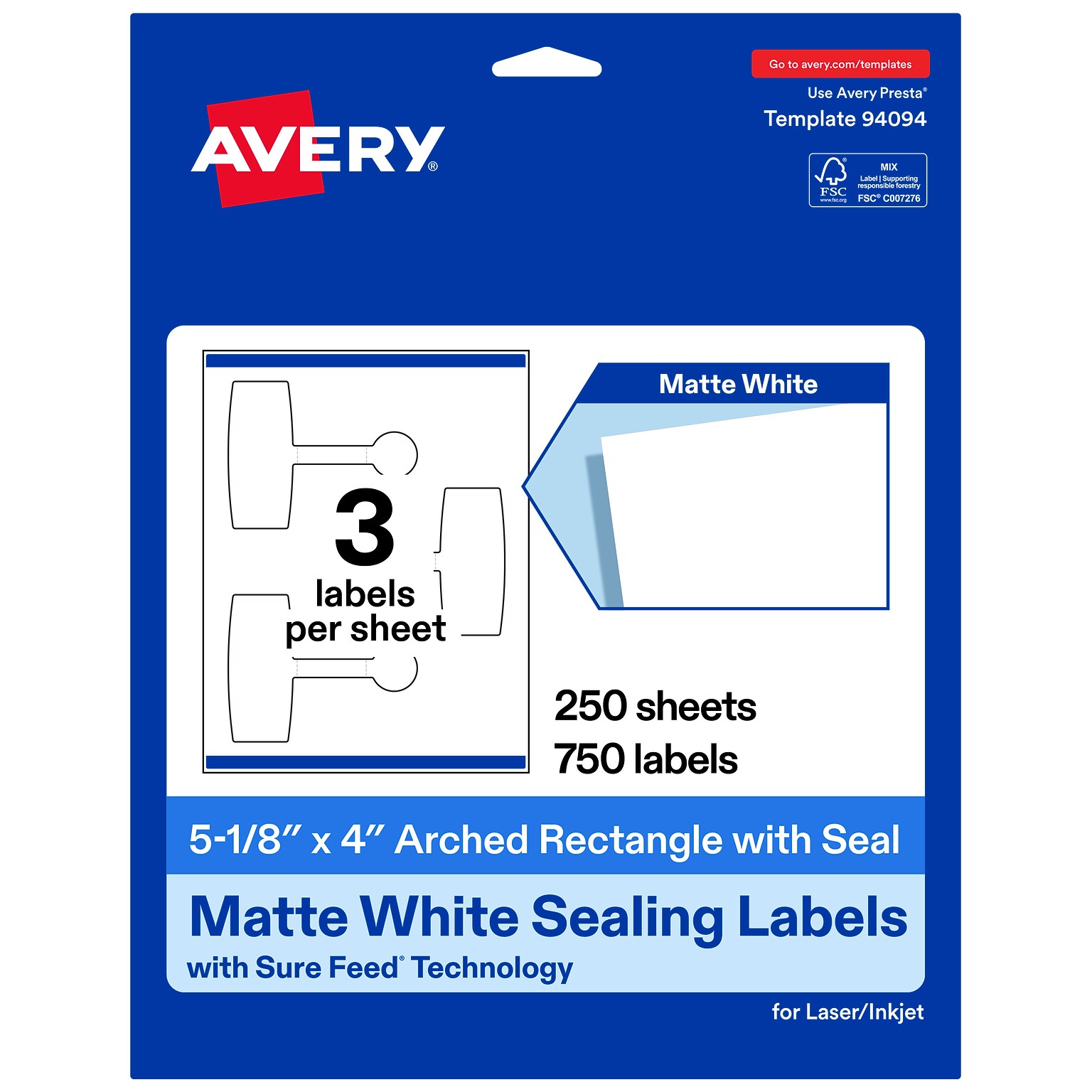 Avery Laser/Inkjet Multipurpose Labels, 5-1/8 x 4, White, 750 Labels/Box (19479370679)