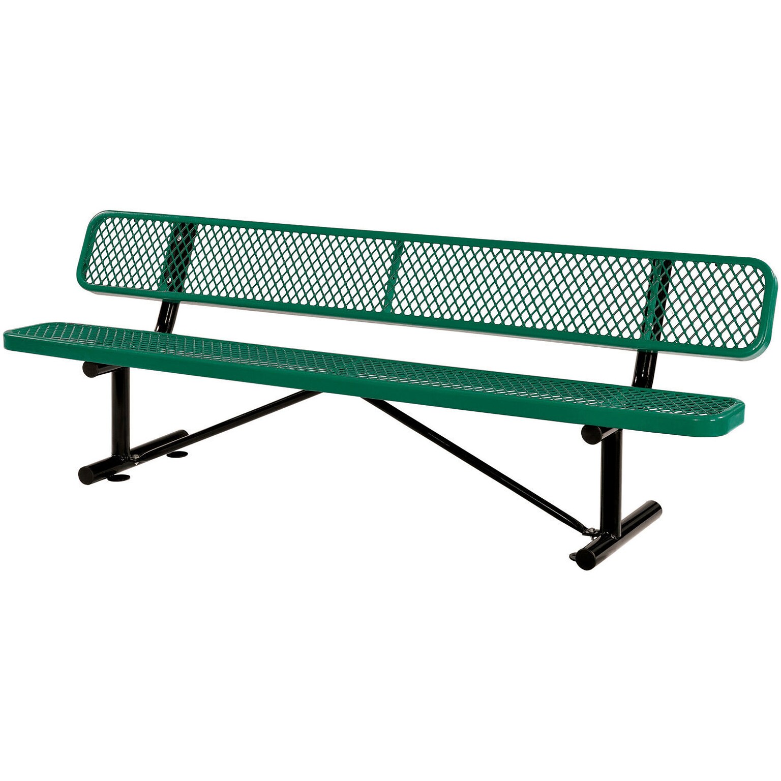 Global Industrial 8 Outdoor Steel Bench w/ Backrest, Expanded Metal, Green (277155GN)