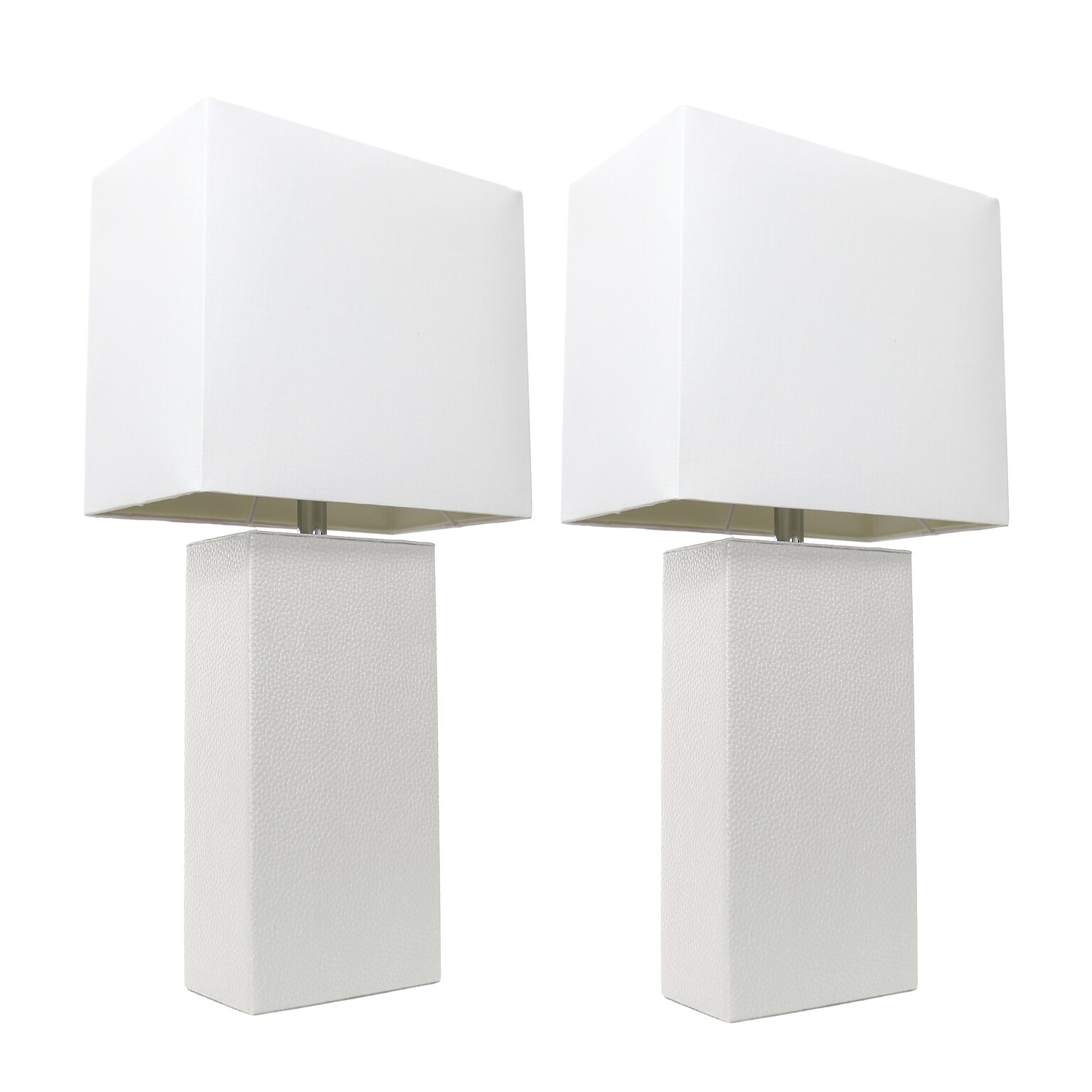 Lalia Home Lexington 21 2-Pack Leather Base Modern Bedside Table Lamp Set, White Fabric Shade, White (LHT-3008-WH-2PK)