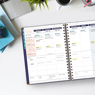 2026-2027 Excello Brands 8.5" x 11" Academic Weekly & Monthly Family Planner, Paperboard Cover, Navy Floral (FAM-AY26-0084)