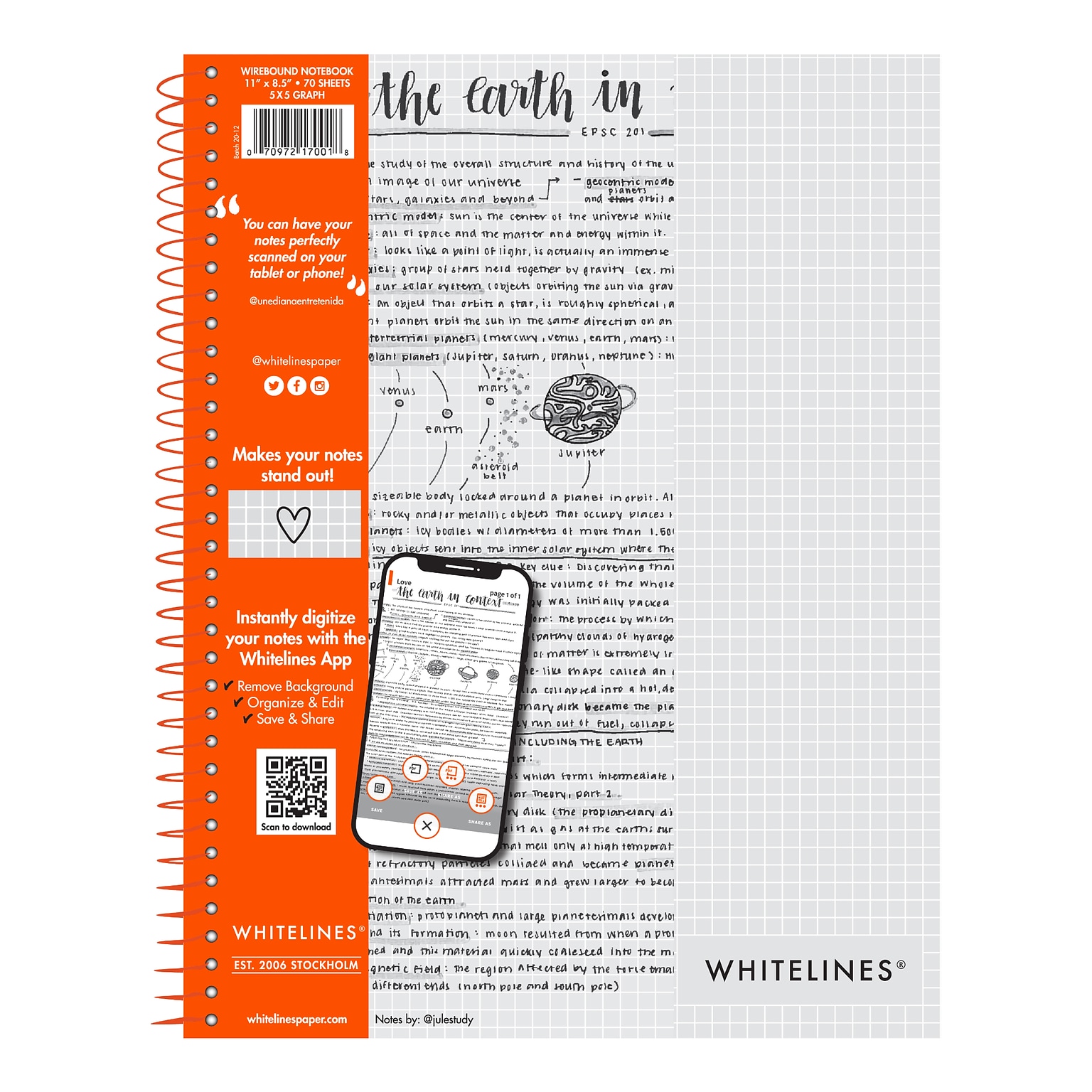 Whitelines 1-Subject Computation Notebooks, 8.5 x 11, Graph Ruled, 70 Sheets, White, 12/Case (17001)