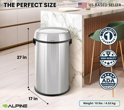 Alpine Dual-Stream Trash/Recycling Station, 34-Gallon, Stainless Steel (ALP470-65L-1-R-T)