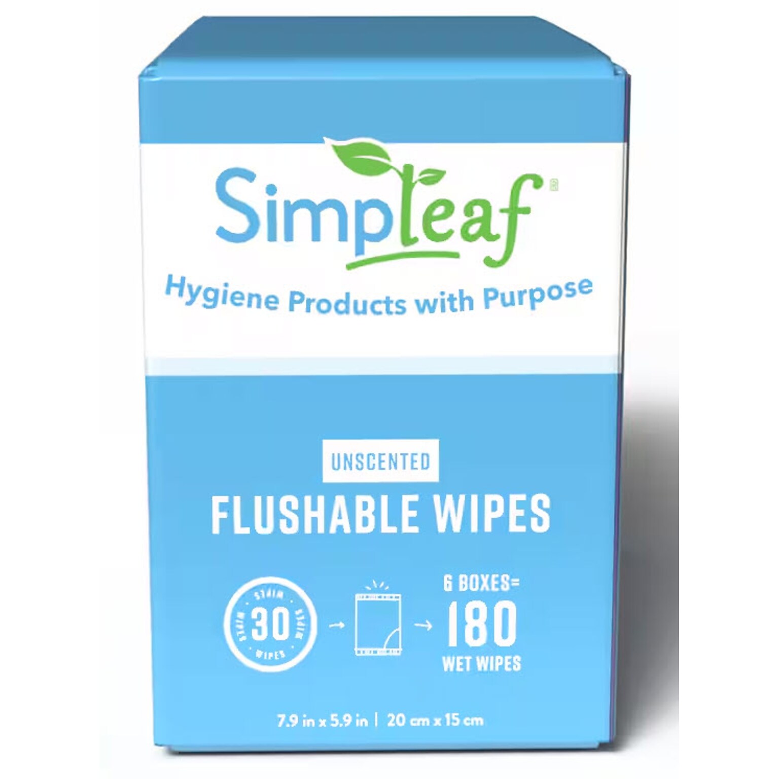 Simpleaf Unscented Flushable Wipes, 30 Single Wipes/Box, 6 Boxes/Carton (S-011-180counts)