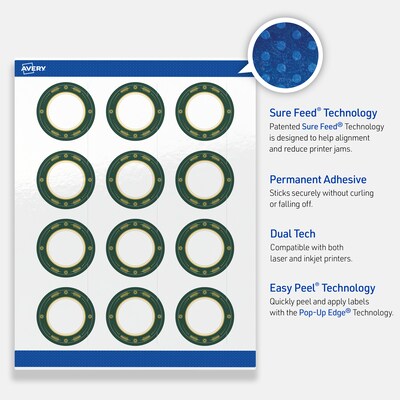 Avery Circle Multipurpose Labels, 2" Dia., White, 120/Pack (19479370394)