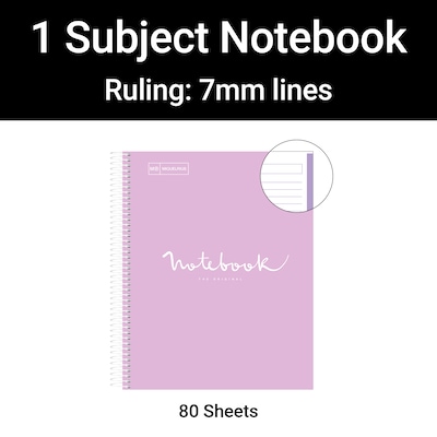 Miquelrius 1-Subject Notebook, 8.5" x 11", College-Ruled, 80 Sheets, Lavender, 5/Carton (48281CS)