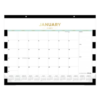 2027 Blue Sky Day Designer Rugby Stripe Black 22 x 17 Monthly Desk Pad Calendar, Black/White (143895-27)