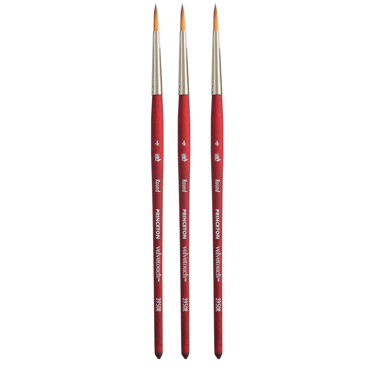 Princeton Velvetouch Short Handle Mixed Media Synthetic Round Brush, 3/Pack (PBXP3950R4-3)