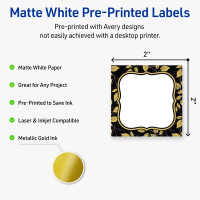 Avery Square Laser/Inkjet Multipurpose Labels, 2 x 2, White, 120/Pack (19479370921)
