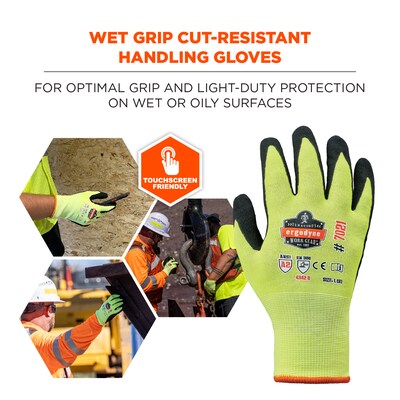 Ergodyne ProFlex 7021 Hi-Vis Nitrile Coated Cut-Resistant Gloves, ANSI A2, Wet Grip, Lime, Large, 1
