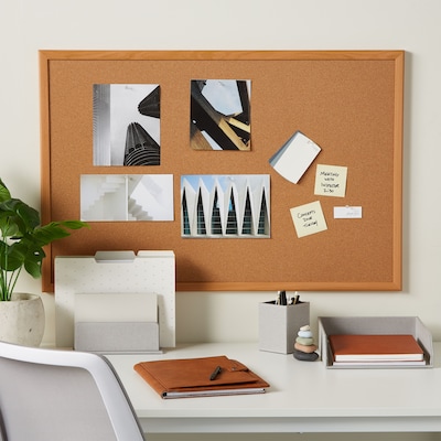 Staples Cork Bulletin Board, Oak Frame, 3'W x 2'H (28336-CC)