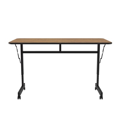 Correll Econoline 48W x 24D Adjustable Foldable Training Room Table, Laminate, With Wheels, Medium Oak (FTM2448TF06)
