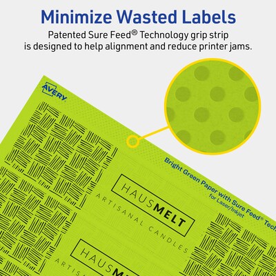 Avery Laser/Inkjet Multipurpose Rectangle Labels, 1.75" x 7.75", Bright Green, 50/Pack (94232)