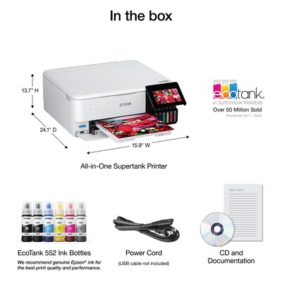 Epson EcoTank Photo ET-8500 Wireless Color Inkjet Printer, All-In-One Supertank, Print, Scan, Copy (9472523)