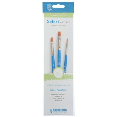 Princeton Select Artiste Mixed Media Synthetic Variety Brush Set No. 4, 3/Set, 3 Sets/Bundle (PBXP37