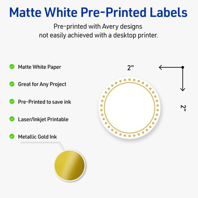 Avery Laser/Inkjet Circle Multipurpose Labels, 2 Dia., White, 120/Pack (S00D1D)
