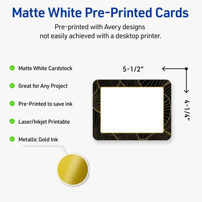 Avery Black and Gold Pattern Matte Blank Card, White, 20/Pack (S00-ETT)