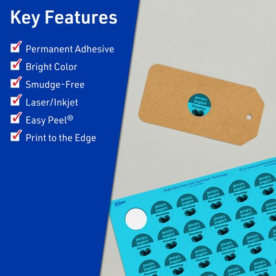 Avery Laser/Inkjet Multipurpose Circle Labels, 1.25 Dia., Bright Blue, 300/Pack (94505)