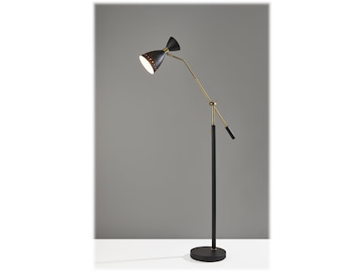Adesso Oscar 66" Matte Black/Antique Brass Floor Lamp with Cone Shade (4284-01)