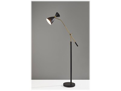 Adesso Oscar 66 Matte Black/Antique Brass Floor Lamp with Cone Shade (4284-01)